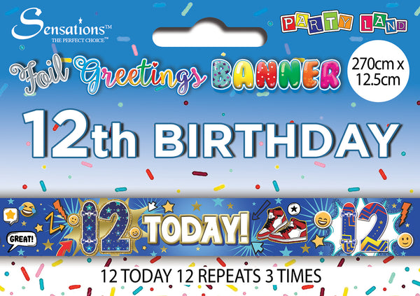 12th Today Foil Banners Blue - (270cm x 12.5 cm)