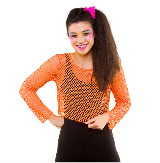 80's Fishnet Long Sleeve-Neon Orange