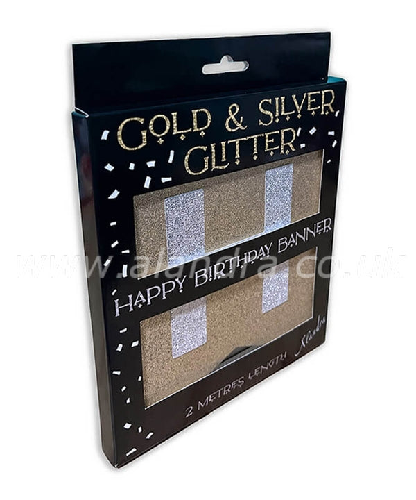 Glittered Gold & Silver Happy Birthday Banner
