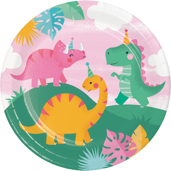 Girl Dino Paper Dinner Plates Sturdy Style