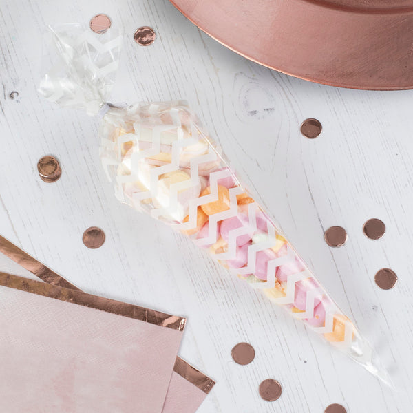 White Chevron Sweet Cone Bags