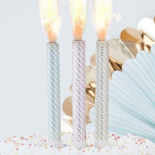 Pastel and Gold Foiled Striped Cake Fountain Candles (3 pack)