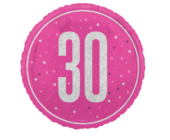 GLITZ Pink 30 Prism Foil Balloon  Round - (18")