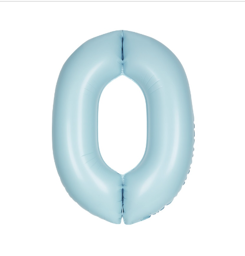 34" Matte Powder Blue Number 0 Shaped Foil Balloon (Non Inflated)