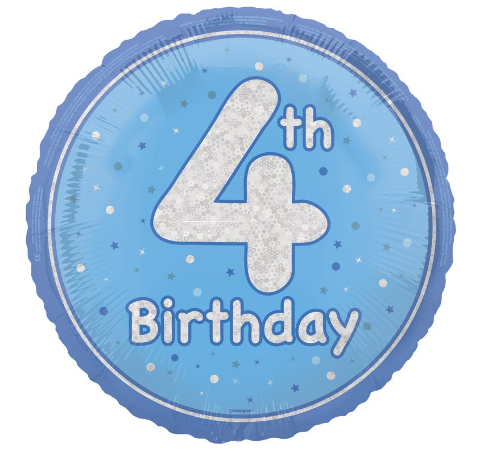 GLITZ Blue Age 4 Prism Foil Balloon Round  - (18" )