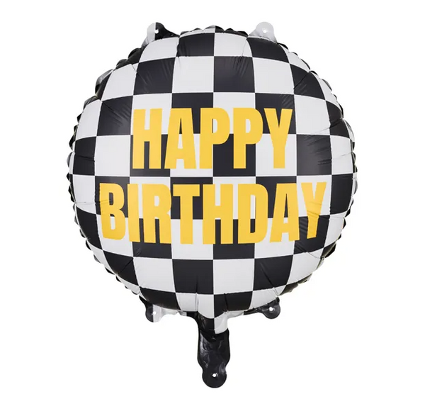 Foil balloon Checkered flag Happy Birthday - (45cm)