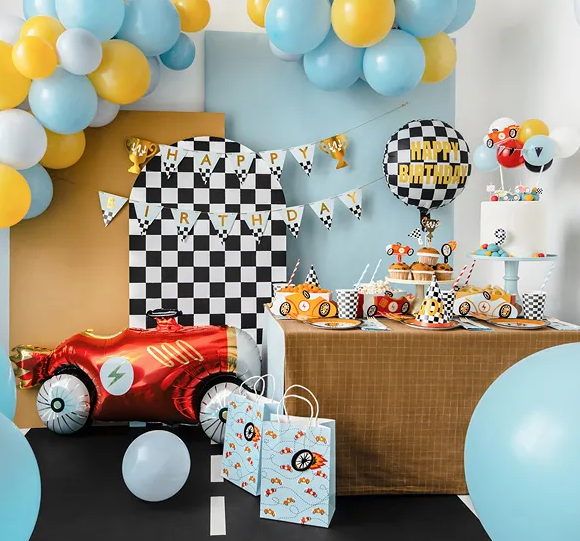 Foil balloon Checkered flag Happy Birthday - (45cm)