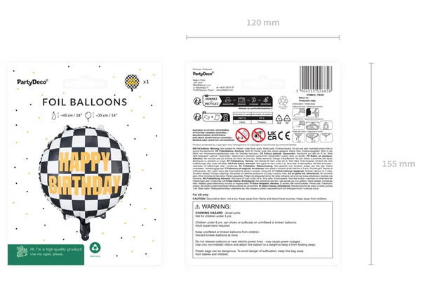 Foil balloon Checkered flag Happy Birthday - (45cm)