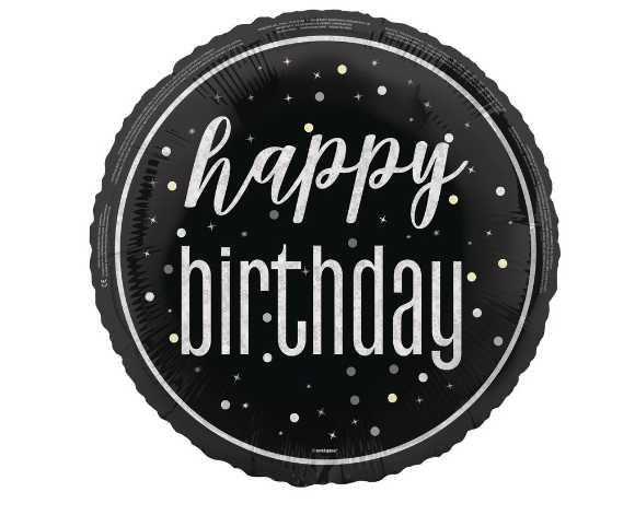 GLITZ Black Happy Birthday Foil Balloon Round - (18" )