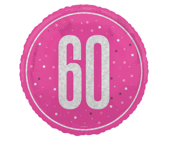 GLITZ Pink 60 Prism Foil Balloon Round - (18")
