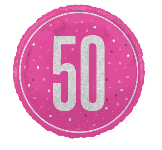 GLITZ Pink 50 Prism Foil Balloon Round - (18")