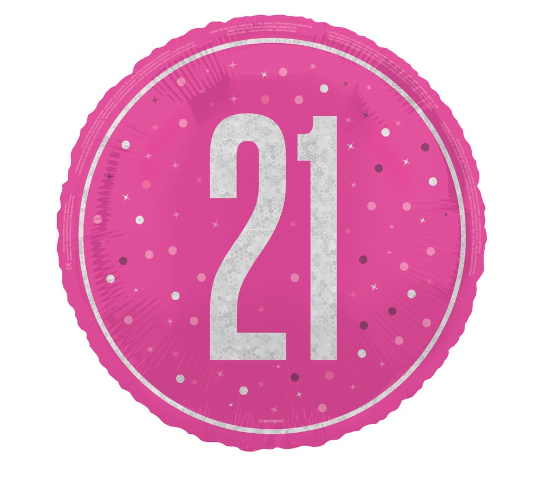 GLITZ Pink 21 Prism Foil Balloon Round - (18")