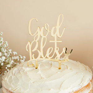 COMMUNION GOLD ACRYLIC 'GOD BLESS' CAKE TOPPER - (123x209mm)