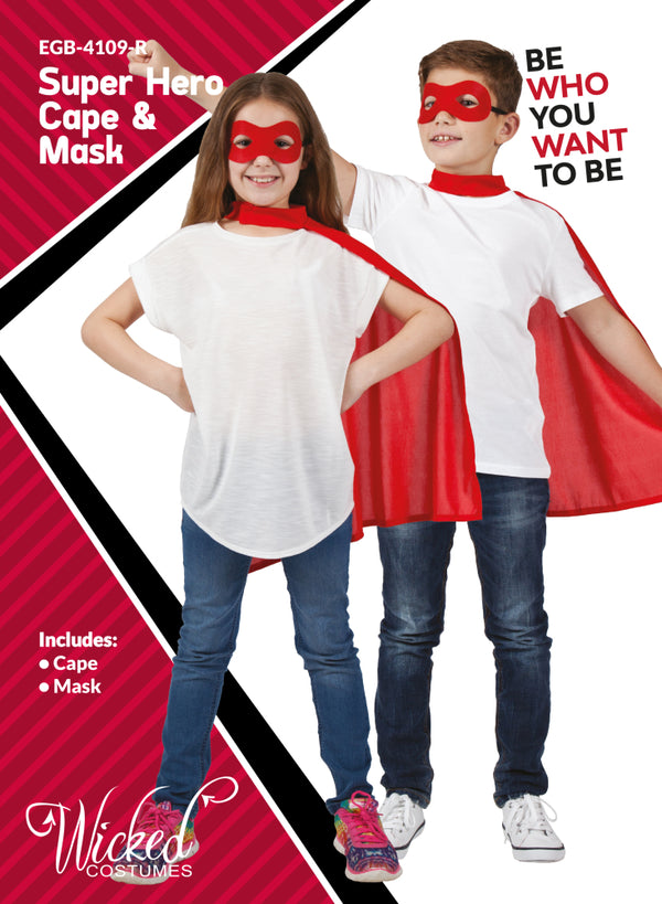 Kids Super Hero Cape & Mask - RED