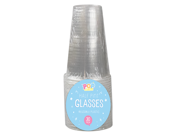 Reusable Plastic Half Pint Glasses- (30 Pack)