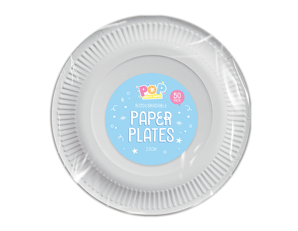 White Paper Plates 23cm - (50 Pack)