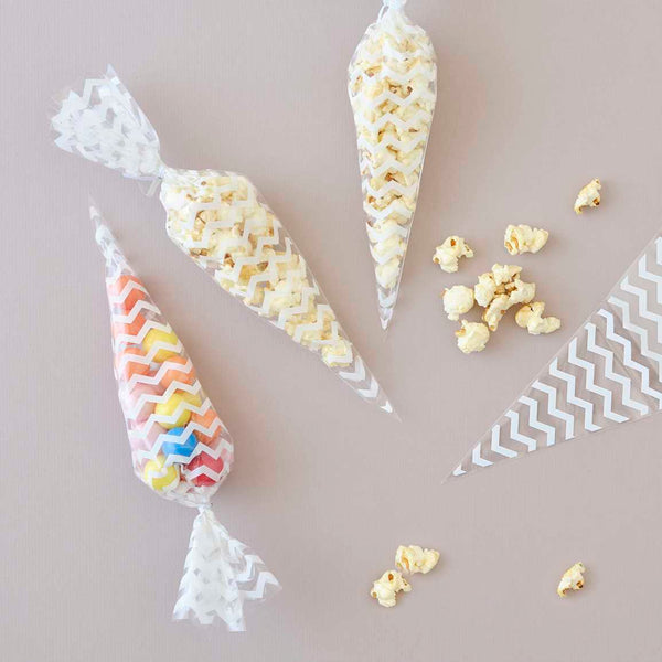 White Chevron Sweet Cone Bags