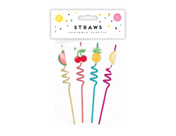 Summer Reusable Plastic Straws - (4 Pack)