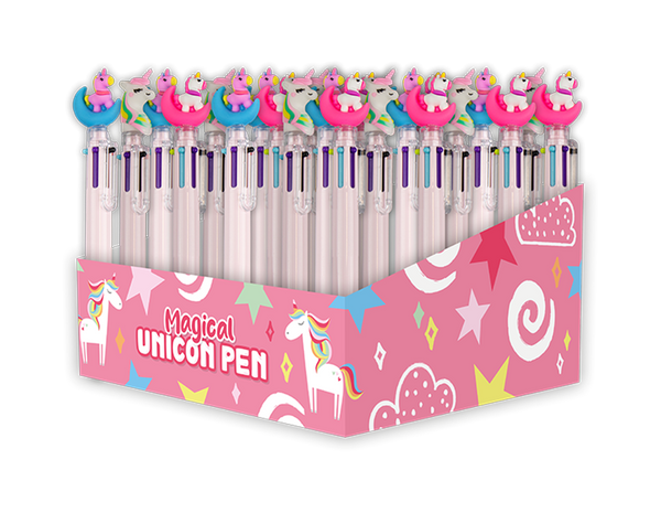 Unicorn Novelty 6 Colour Ballpoint Pen in 3 Assorted Designs