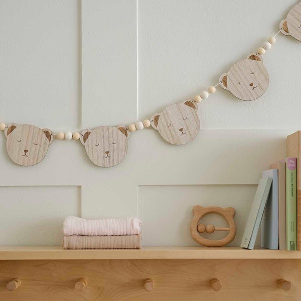 Wooden Teddy Face Baby Shower Bunting