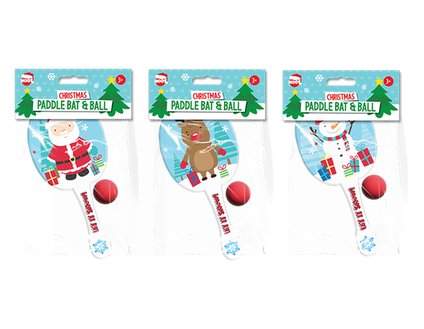 Christmas Paddle Bat & Ball in 3 Assorted Designs