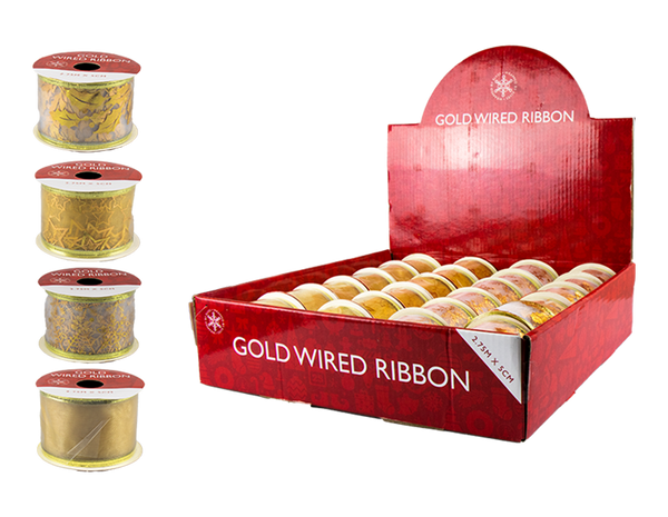 Gold Christmas Wired Ribbon - (5cm x 2.75m )