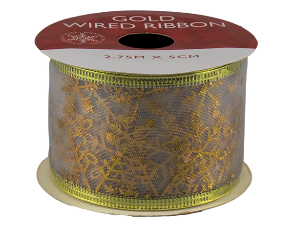Gold Christmas Wired Ribbon - (5cm x 2.75m )