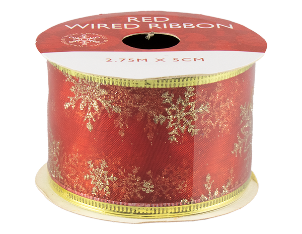 Red Christmas Wired Ribbon - (5cm x 2.75m)
