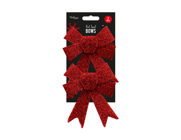 Red Tinsel Bows - 2 Pack