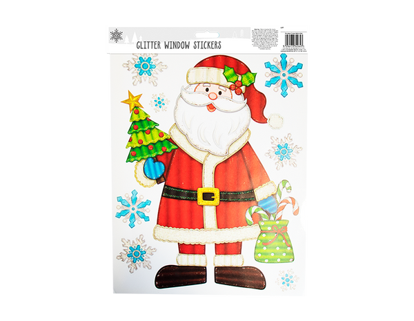 Xmas Figures Glitter Finish Window Stickers in 4 Assorted Designs