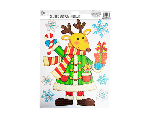 Xmas Figures Glitter Finish Window Stickers in 4 Assorted Designs