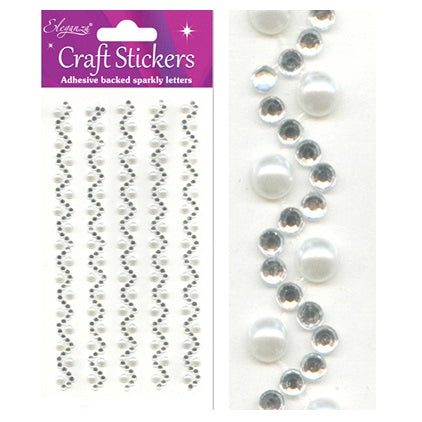 Craft Stickers Diamante/Pearl Wave (5 strips)