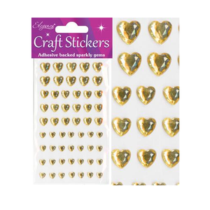 Craft Stickers Mixed Diamante hearts Gold (6mm-10mm)