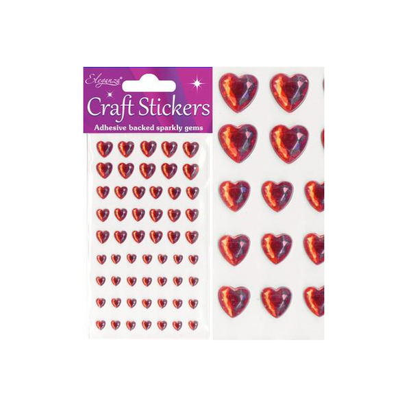 Craft Stickers Mixed Diamante Hearts Red No.16 (6mm-10mm)