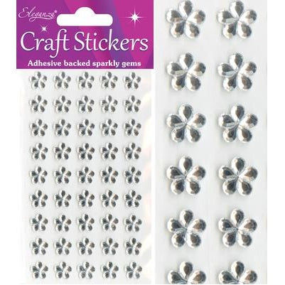 Craft Stickers Small Flower x 45pcs Clear/Silver No.43