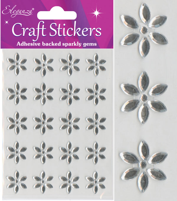 Craft Stickers Large Flower Clear/Silver No.43 - (20 Pack)