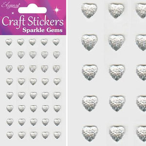 Stickers Sparkle Gem Hearts Clear/Silver No.43 - 40 Pack (8mm)