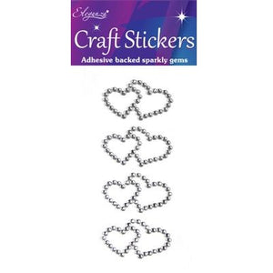Craft Stickers Diamante Double Open heart Silver No.24 (4 Pack)