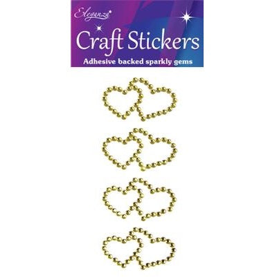 Craft Stickers Diamante Double Open Heart Gold No.35 (4 Pack)