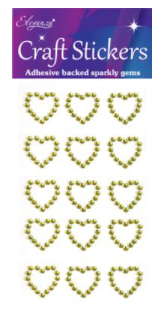 Craft Stickers Diamante Open heart 15pcs Gold No.35