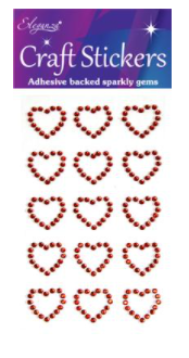 Craft Stickers Diamante Open heart 15pcs Red No.16