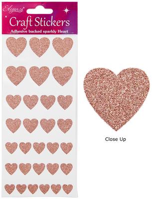 Craft Stickers Glitter Hearts Assortment Rose Gold No.87