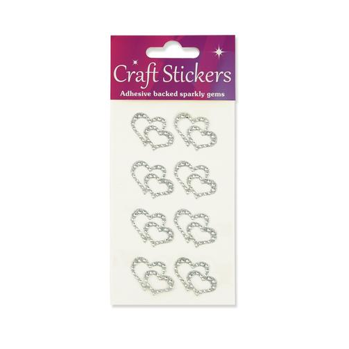 Craft Sticker Double heart with Diamante Iridescent No.42 (8 pack)