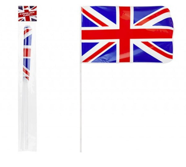 Union Jack Plastic Flags 4 Pack - (12'' x 8'')