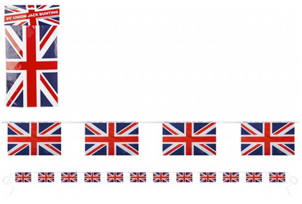 UNION JACK RAYON BUNTING WITH 8 FLAGS (8"x 5") - (12FT )