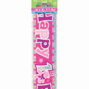 Happy 1st Birthday Pink Prism Banner (12 ft)