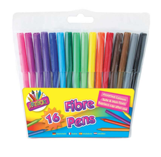 Fine tip Fibre Colouring pens (16 Pack)