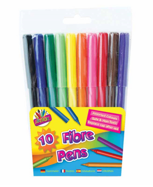 Fine tip Fibre Colouring Pens (10 Pack)