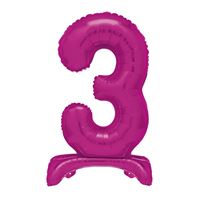 30" Hot Pink Standing Number 3 Foil Balloon (Non Inflated)