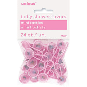 Mini Rattles- Pink Baby Favors (24 Pack)